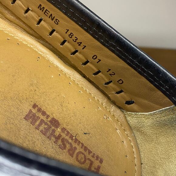 Vintage Florsheim Mens Bridgeport Black Woven Leather Slip On Loafer Size 12 D - Picture 7 of 7